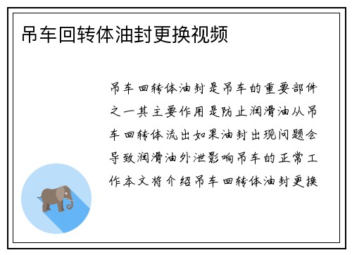 吊车回转体油封更换视频